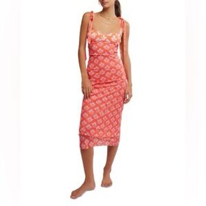 NWT Intimately Free People Orange floral Printed Got Glam Slip Midi Dress,medium